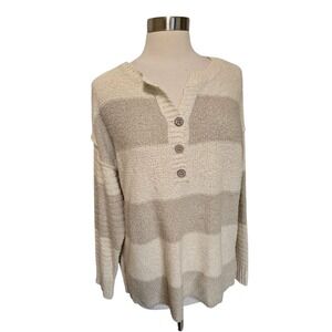 Talulah Womens Oversized Sweater White Tan Stripes‎ Size Large